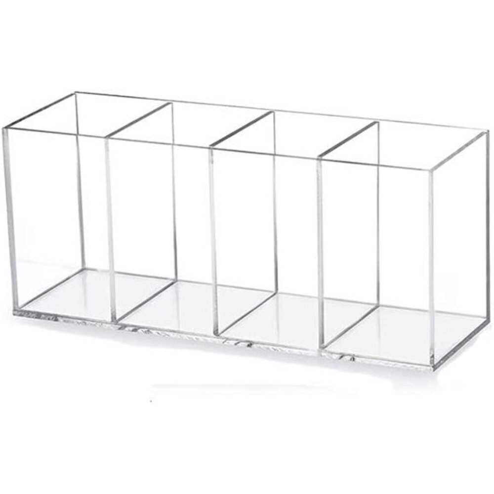 Clear Acrylic Pen Holder Organizer 4Compartment Pencil Makeup Brush Desk Storage